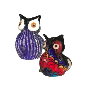 4.75 Blue and Red 2-Piece Owl Decorative Hand Blown Glass Figurines - All