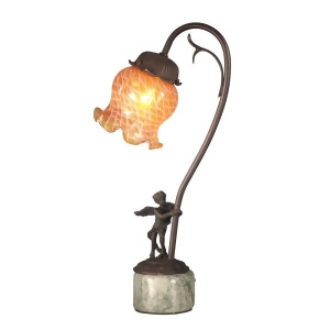 16.75 Antique Bronze Angel Cherub Base Hand Crafted Glass Accent Lamp - All