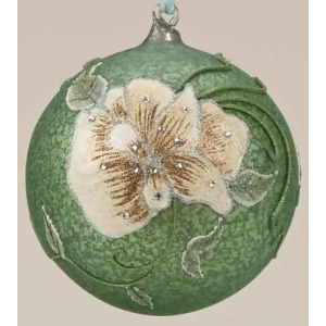 6.25 Speckled Green Glittered Flower Glass Ball Christmas Ornament - All