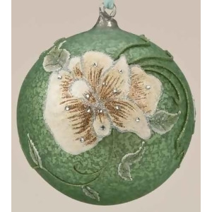 6.25 Speckled Green Glittered Flower Glass Ball Christmas Ornament - All