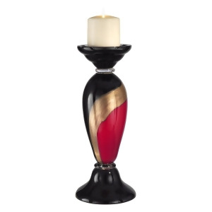 15 Red Black and Glimmering Gold Sophistication Hand Blown Glass Pillar Candle Holder - All