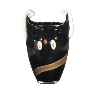 14 Rich Shimmery Black with Slick Gold Band Santiago Decorative Hand Blown Glass Vase - All