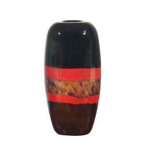 11.75 Orange Gold and Ebony Decorative Hand Blown Glass Vase - All