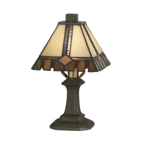 10.75 Antique Bronze Brown Castle Cut Hand Crafted Glass Accent Lamp - All