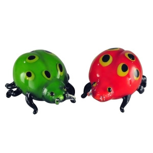 Set of 2 Red and Green Lady Bug Decorative Hand Blown Glass Figurines 6 - All