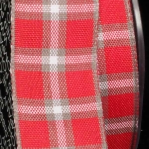 Fine Red Plaid Wired Craft Ribbon 1 x 100 Yards - All