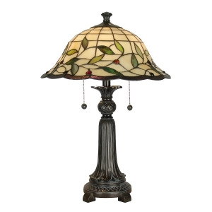 23 Beige and Green Leaf Mica Bronze Donavan Hand Rolled Art Glass Table Lamp - All