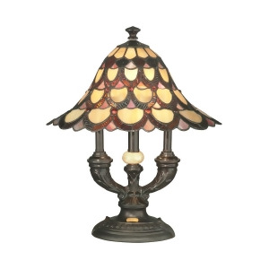 19 Antique Bronze Amber and Pink Peacock Hand Crafted GlassTable Lamp - All