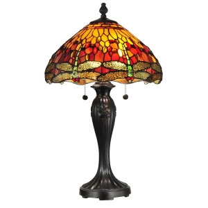 27 Red Orange and Yellow Fieldstone Metal Reves Dragonfly Hand Rolled Art Glass Table Lamp - All