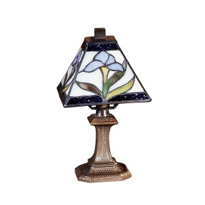 11 Antique Brass Blue Blossom Irene Mini Hand Crafted Glass Accent Lamp - All
