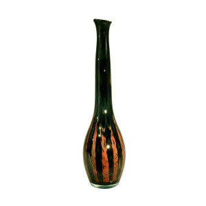 27 Peppery Black Burnt Orange and Green Carmel Tall Decorative Hand Blown Glass Vase - All