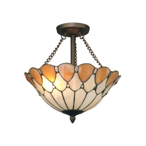 14.25 Antique Bronze Scalloped Jeweled Hand Crafted Glass Flush Mount Ceiling Light Fixture - All