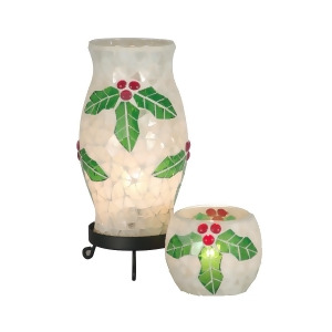 10 Holy Noel Combo Christmas Accent Lamp with White and Green Mosaic and Matching Votive - All