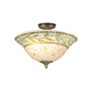 13.25 Antique Brass Cadena Glass Mosaic Flush Mount Ceiling Light Fixture - All