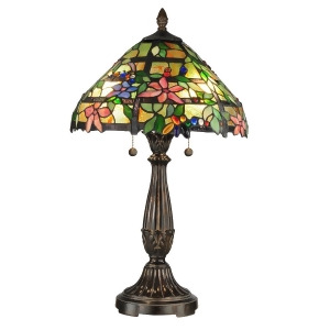 27.5 Pastel Pink Lavender and Blue Floral Vine Fieldstone Trellis Hand Rolled Art Glass Table Lamp - All