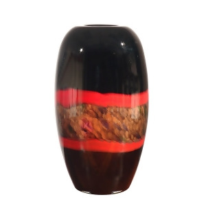 14.25 Orange Gold and Ebony Hand Blown Glass Broad Vase - All