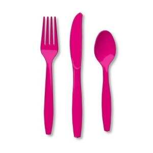 Club Pack of 288 Hot Magenta Pink Premium Heavy-Duty Plastic Party Knives Forks and Spoons - All