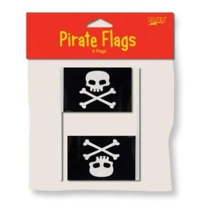 Pack of 96 Black and White Skull and Crossbones Buried Treasured Plastic Pirate Party Flags 6 - All