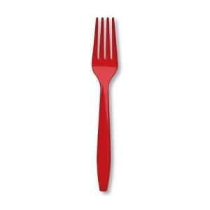 Club Pack of 288 Classic Fire Engine Red Premium Heavy-Duty Plastic Party Forks - All