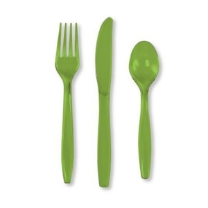 Club Pack of 288 Fresh Lime Premium Heavy-Duty Plastic Party Knives Forks and Spoons - All