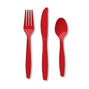 Club Pack of 288 Classic Fire Engine Red Premium Heavy-Duty Plastic Party Knives Forks and Spoons - All