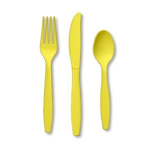 Club Pack of 288 Mimosa Yellow Premium Heavy-Duty Plastic Party Knives Forks and Spoons - All