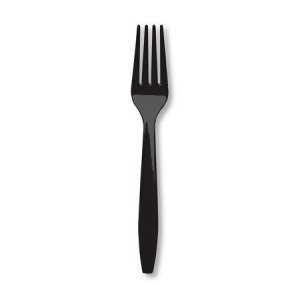 Club Pack of 288 Jet Black Premium Heavy-Duty Plastic Party Forks - All