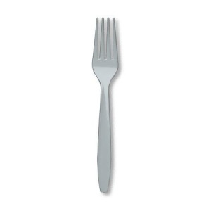Club Pack of 288 Shimmering Silver Premium Plastic Party Forks - All