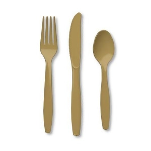 Club Pack of 288 Glittering Gold Premium Heavy-Duty Plastic Party Knives Forks and Spoons - All