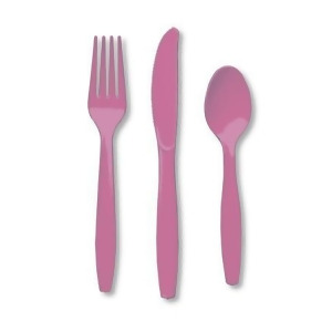 Club Pack of 288 Cotton Candy Pink Premium Heavy-Duty Plastic Party Knives Forks and Spoons - All