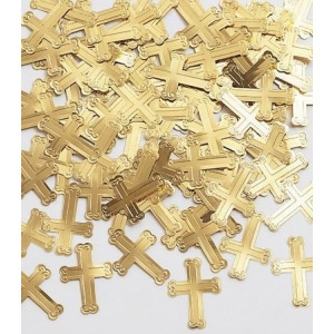 Club Pack of 12 Metallic Gold Cross Shaped Celebration Confetti Bags 0.5 oz. - All