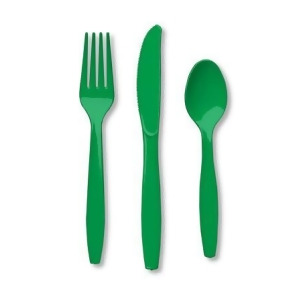 Club Pack of 288 Emerald Green Premium Heavy-Duty Plastic Party Knives Forks and Spoons - All