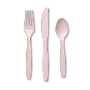 Club Pack of 288 Classic Pink Premium Heavy-Duty Plastic Party Knives Forks and Spoons - All
