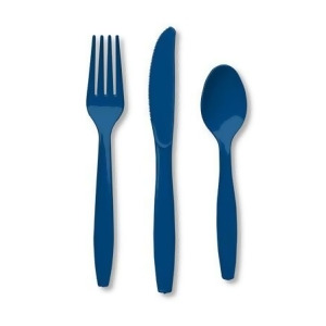 Club Pack of 288 Navy Blue Premium Heavy-Duty Plastic Party Knives Forks and Spoons - All