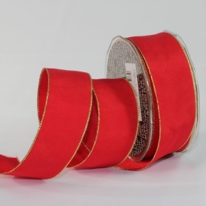 Scarlet Red and Gold Taffeta Wired Craft Ribbon 1.5 x 27 Yards - All
