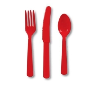 Club Pack of 288 Classic Red Premium Heavy-Duty Plastic Party Knives Forks and Spoons - All