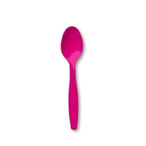 Club Pack of 288 Hot Magenta Premium Heavy-Duty Plastic Party Spoons - All