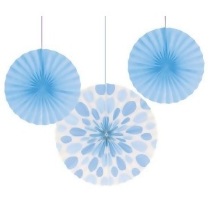 Club Pack of 18 Pastel Blue Dots and Stripes Hanging Tissue Paper Fan Party Decorations 12 16 - All