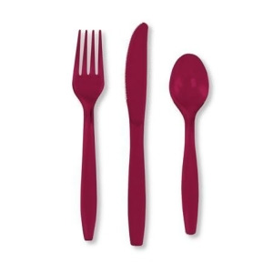 Club Pack of 288 Burgundy Premium Heavy-Duty Plastic Party Knives Forks and Spoons - All