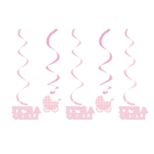 Club Pack of 60 It's a Girl Pink Gingham Dizzy Dangler Hanging Party Decorations 25 - All