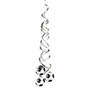 Club Pack of 12 Sports Fanatic Silver Black and White Soccer Deluxe Danglers Hanging Party Decorations 36 - All