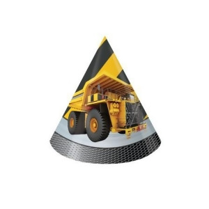Club Pack of 96 Children's Construction Zone Design Paper Birthday Party Hats - All