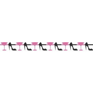 Club Pack of 12 Bachelorette Party Pink Martini Glass Black Heel Garland 5' - All