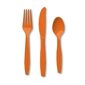 Club Pack of 288 Sunkissed Orange Premium Heavy-Duty Plastic Party Knives Forks and Spoons - All
