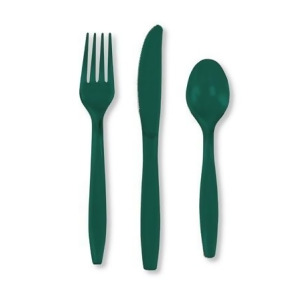 Club Pack of 288 Hunter Green Premium Heavy-Duty Plastic Party Knives Forks and Spoons - All