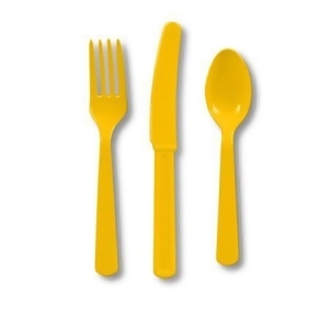 Club Pack of 288 School Bus Yellow Premium Heavy-Duty Plastic Party Knives Forks and Spoons - All