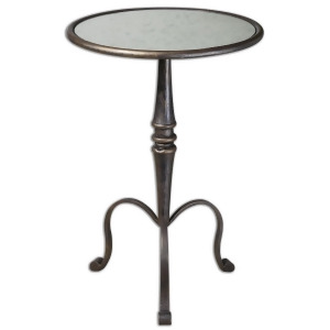 28 Adriana Coffee Bronze Metal Antiqued Mirror Accent Pedestal Side Table - All
