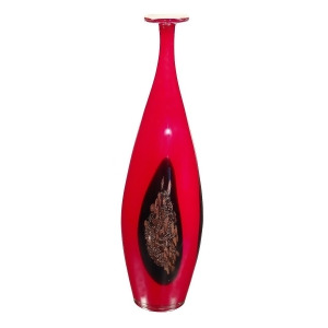 23.5 Vibrant Red Amber and Black Art Decorative Hand Blown Glass Vase - All