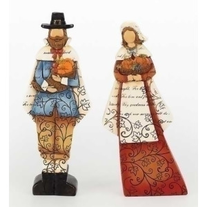 Set of 2 Thanksgiving Autumn Harvest Pilgrim Man and Woman Figures with Verse 9 - All