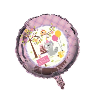 Pack of 10 Happi Woodland Girl Themed Metallic Happy Birthday Foil Party Balloons - All